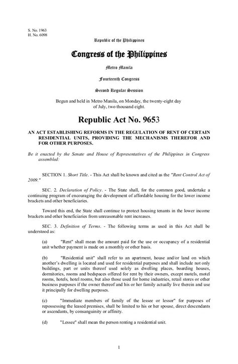 rent control act philippines|Republic Act No. 9653 .